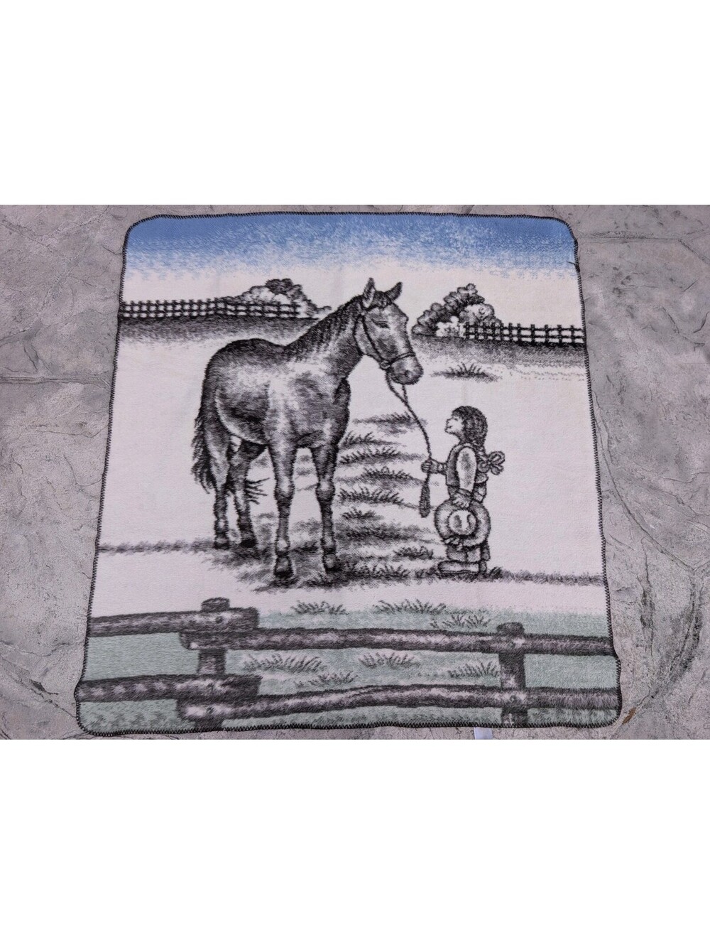 Vtg Earth Ragz Throw Blanket Plush Fleece Horse Girl Equestrian Western 48x52
